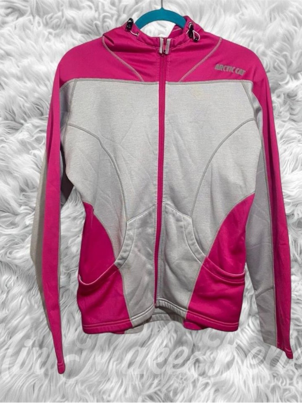 Arctic Cat Women's Pink and Light Gray Ski Jacket with Hood